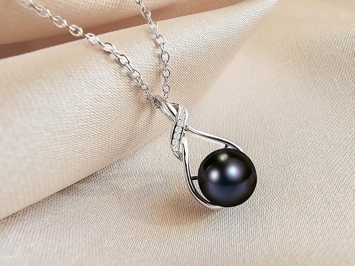 PEARLURA AAA+ 9mm Natural Black pearl necklace for women - Real pearl necklaces for women (18k gold platted 925 sterling Silver)- Wedding anniversary's gift for wife - Luxury birthday gifts for woman - Birthday gift for wife