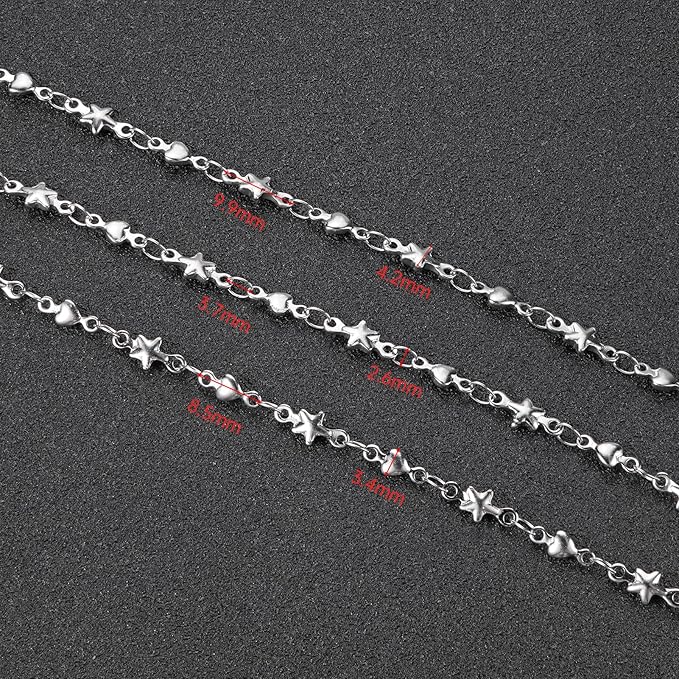 UMAOKANG 4 Meters Stainless Steel Chains for Jewelry Making Delicate Star Heart Link Chain Bulk for Women Necklace Bracelet DIY