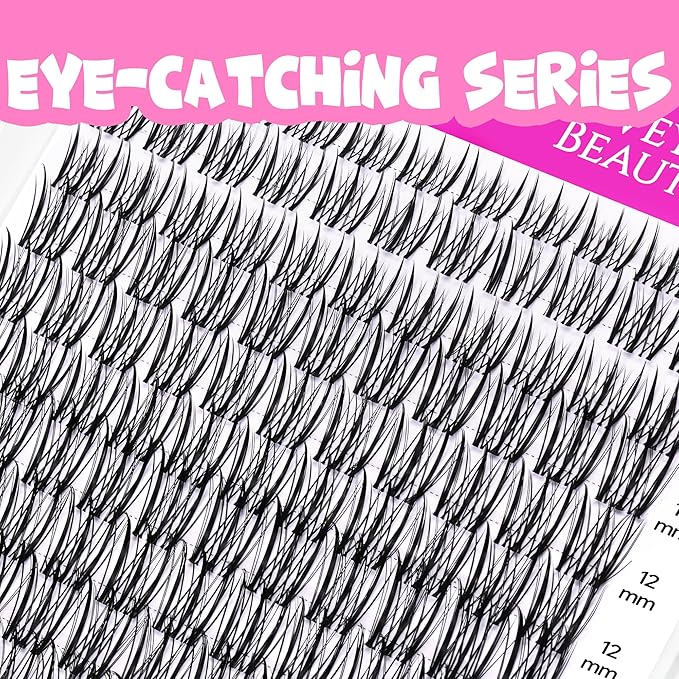 VEYESBEAUTY Flutter Lash Clusters Kit Individual Lash Extensions Eye-Catching Series DIY Dramatic Eyelash Wispy Faux Mink Lash Mixed Length Tray with Bond & Seal, Applicator at Home
