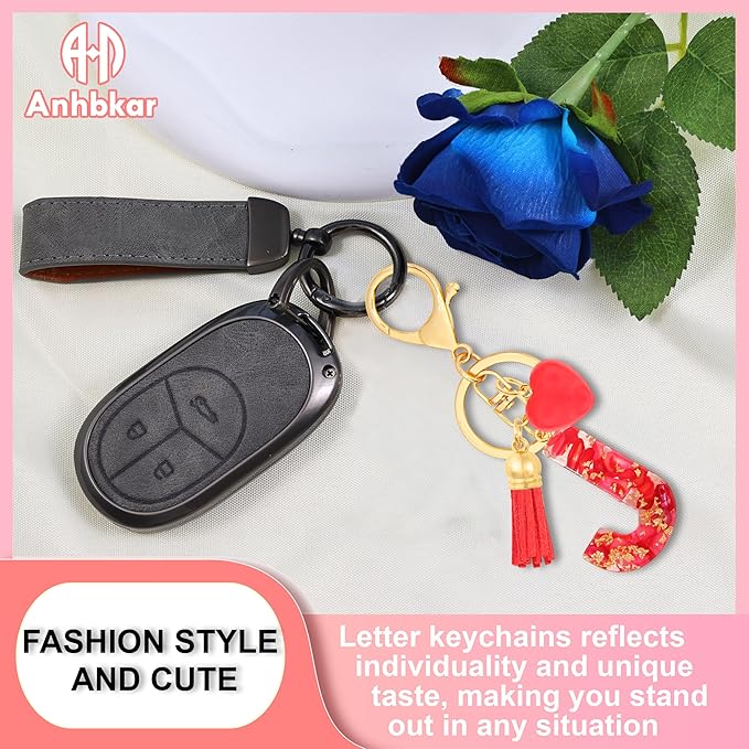 Initial Keychains for Women with Cute Heart Resin - Alphabet Letter Keychain for Bag, Backpacks, Purse or Car key