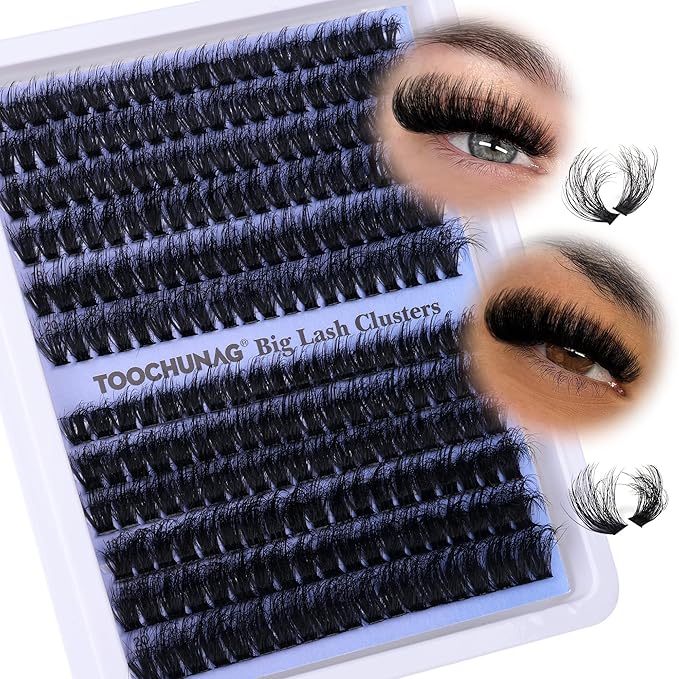TOOCHUNAG Fluff Lash Clusters Thick Volume Individual Lashes 14-20mm Cluster Eyelash Extensions D Curly Long Eyelash Clusters for DIY Dramatic Lash Extension at Home