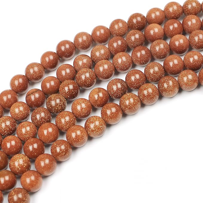 MJDCB AAA Natural Gold Sand Gemstone Loose Round Beads Spacer Beads for Jewelry Making (8mm)