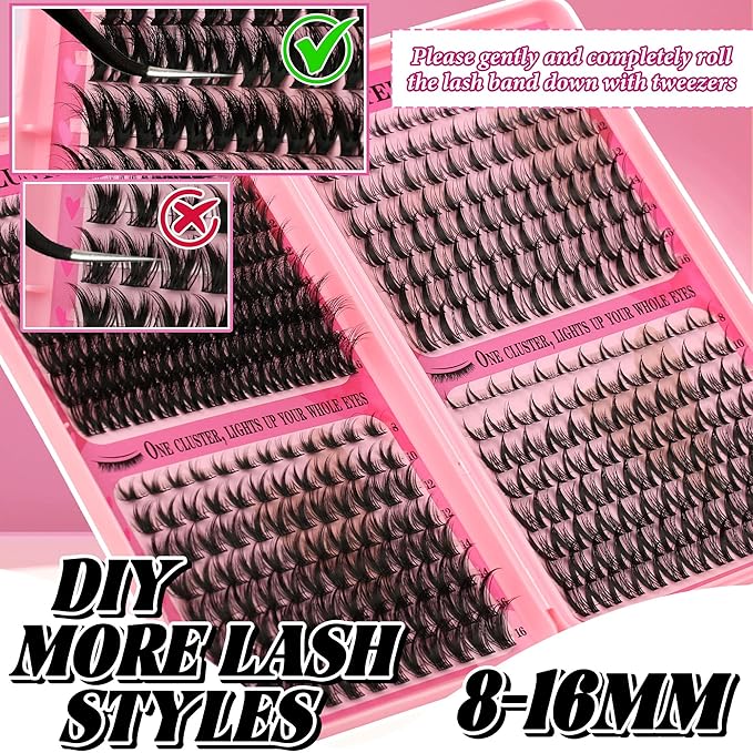 Gmagictobo Manga Lash Clusters Kit Spiky Lashes Clusters Fairy Wispy Lash Clusters Wet-Look Anime Lashes Pack 384 Pcs C/D Curl Fluffy Individual Lashes Lash Bond and Seal Lash Tweezers