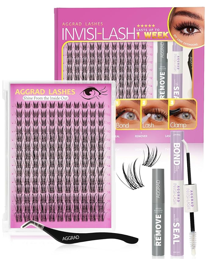 Aphrodite Lash Clusters Kit Wispy Natural 8-18mm Eyelashes Cluster Extension Kit C Curl Spiky Lashes Individual DIY False Lash Extension Kit with Lash Bond and Seal, Thin Invisible Lash Band