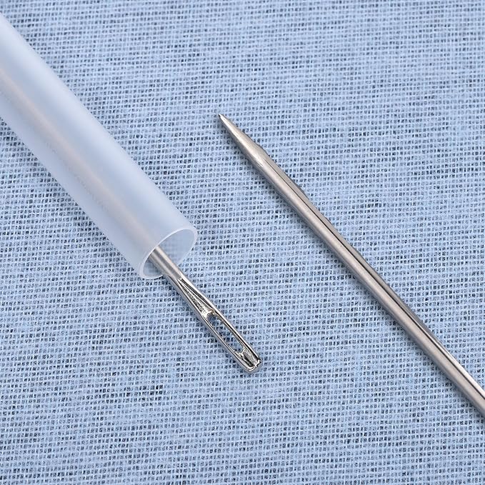 Large Eye Long Straight Upholstery Hand Needles, 10 Pcs Professional Upholstery Needle Long Sewing Needles with Needle Tube for Webbing Carpet Leather Canvas Repair Home Quilting Stitching Crafting