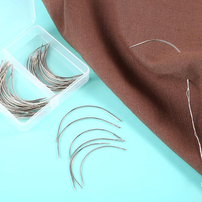 Boao 50 Pcs Hair Needles Curved Hair Extension Needles for Sewing Wig Making, Carpet Leather, Canvas Repairing, Modelling and Crafts, Small and Big