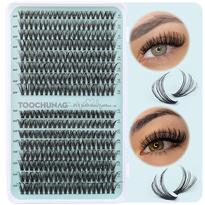 Individual Cluster Lashes 40D+50D 320 Clusters Lash Extension 10-18MIX False Eyelash Clusters Natural Fluffy Individual Eyelashes Extensions DIY at Home by TOOCHUNAG