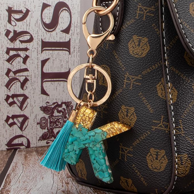 Suweibuke Cute Pink Key Chains for Women Girls, Initial Letter Keychains with Tassel, Charms for Key Purse Handbags Backpacks