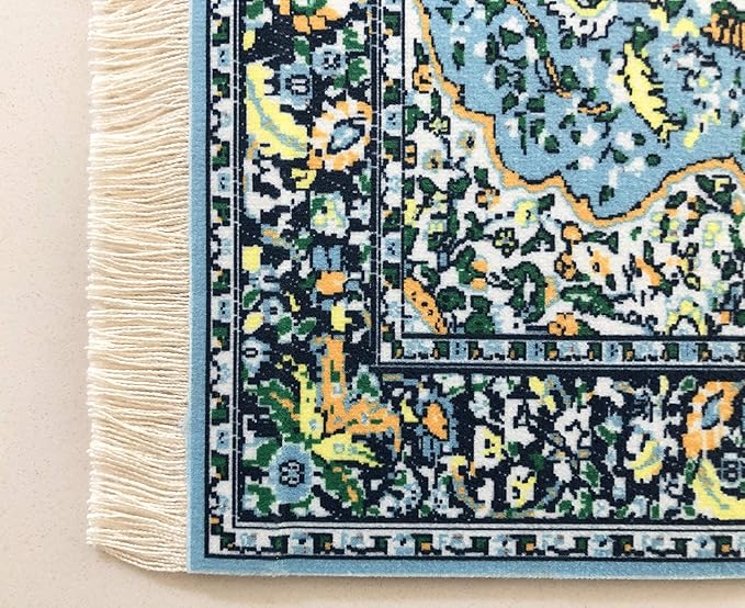 Blue Dollhouse Rug, Miniature Doll House Accessory, Carpet for 3” to 12” Dolls, 10 x 7, Rectangle, Toy Carpeting Decor