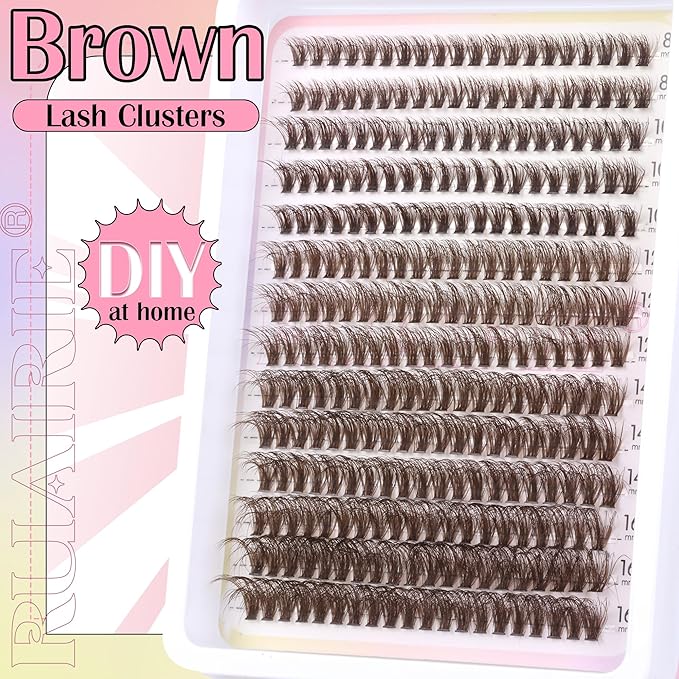 Brown Lash Clusters Eyelash Extensions 280pcs Volume Eyelash Clusters Lash Extensions 8-16MM D-Curly Wispy Individual Lashes