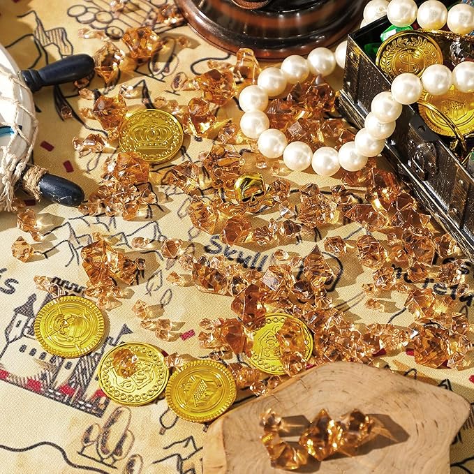 Syhood 570 Pcs 5 Sizes Amber Fake Crushed Ice Rocks Acrylic Crystal Gems Sparking Amber Plastic Diamonds Marble for Vase Fillers DIY Craft Wedding Table Scattering Room Decoration