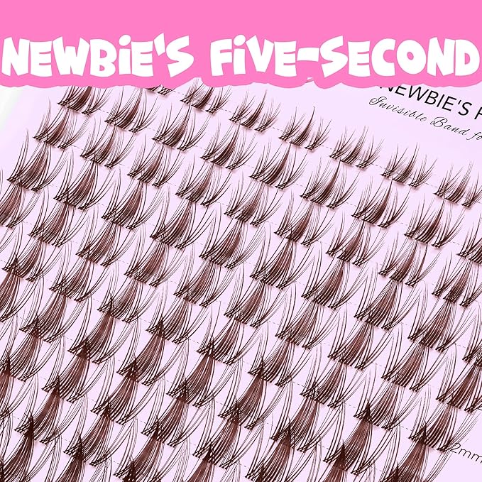 VEYESBEAUTY Brown Manga Lash Clusters Kit Eyelash Extensions Thin & Invisible Band DIY Individual False Eyelashes Newbie's Five-Second Series Wispy Lash Tray, with Clear Bond&Seal Remover Applicator