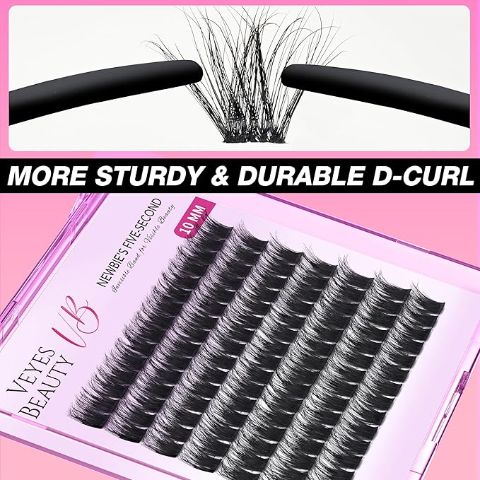 VEYESBEAUTY Lash Clusters Fluffy Individual Lash Extensions Xtreme 3D Layered Volume Eyelashes Thin & Invisible Band Wispy Faux Mink Lash Newbie's Five-Second Length 10mm