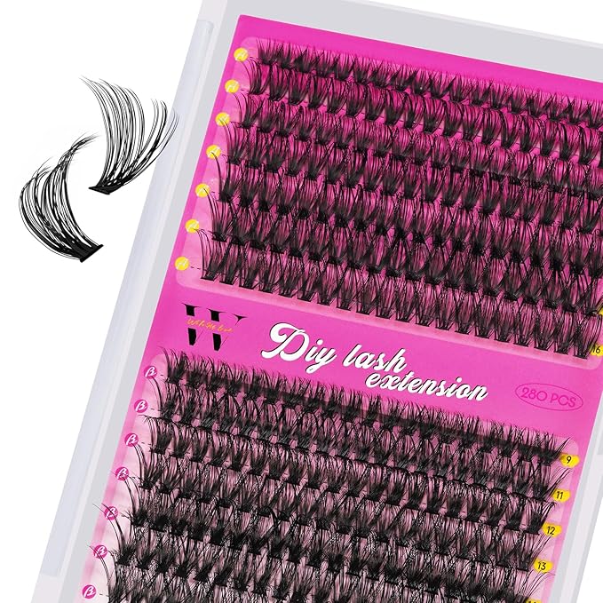 Lash Clusters 280PCS Individual Lashes D Curl Eyelash Clusters Mixed Length Cluster Eyelash Extensions Clusters Lashes with Thin Band Soft False Eyelashes DIY at Home(40D+50D,D-Mix9-16mm)