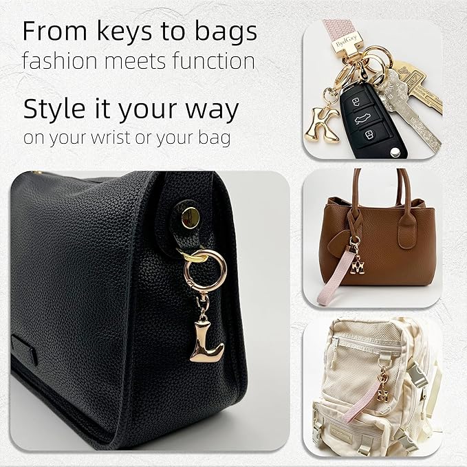 Stretchy Wristlet Initial Keychain, Key Chains Women Cute with Keyring, Llaveros para Mujer, Car Key Accessories