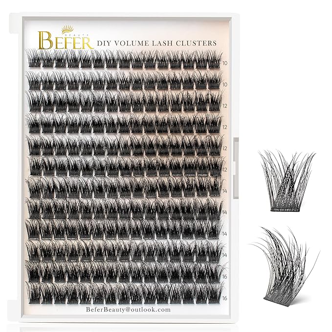 BEFER Eyelash Clusters, 180 Pcs D Curl Volume Individual Lashes Extensions Eyelash Clusters 10-16MM Wispy Lashes DIY At Home (Enigma,FD09)