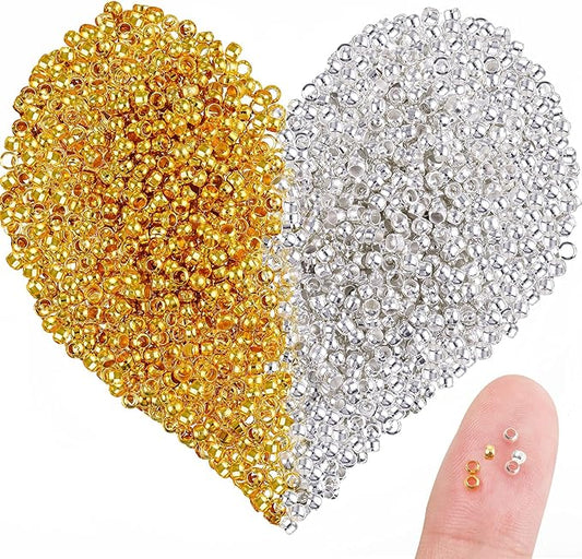 Hicarer 1200 Pieces Crimp Beads Metal Round Spacers Stopper Beads Clamp Ends for DIY Necklace Bracelets Jewelry Making Supplies(2 mm,Silver and Gold)
