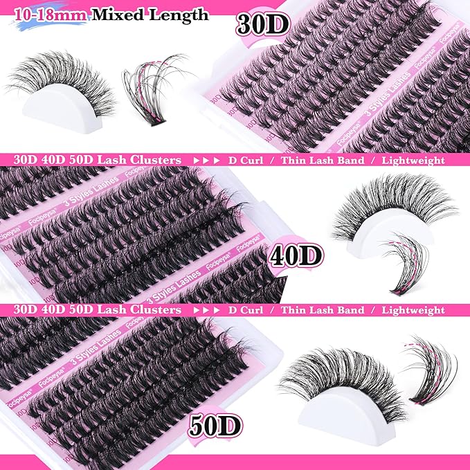 Full Volume Lash Clusters DIY Lash Extension 300pcs Clusters Lashes D Curly Eyelash Extension 8-16mm Individual Lashes Mink for Self Application at Home by Focipeysa (Mink Lash Clusters 8-16mm)