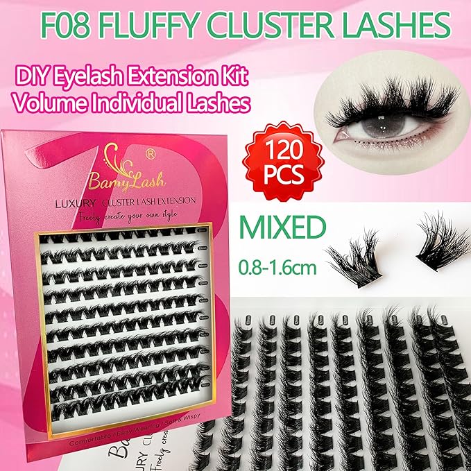 BamyLash DIY Cluster Lash Extension Kit, Professional Volume Eyelash Set, Black (F08+FD14+FD15 Lash Set)