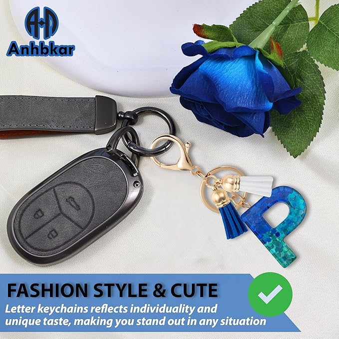 Initial Letter Keychain Cute Resin with 2 PU Tassel, Letter Keychain for Backpack Charms, Initial Keychains for Women