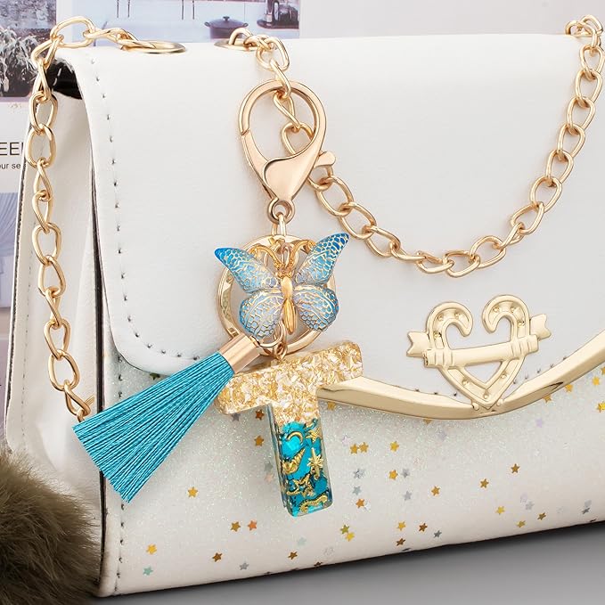 Suweibuke Cute Pink Key Chains for Women Girls, Initial Letter Keychains with Tassel, Charms for Key Purse Handbags Backpacks