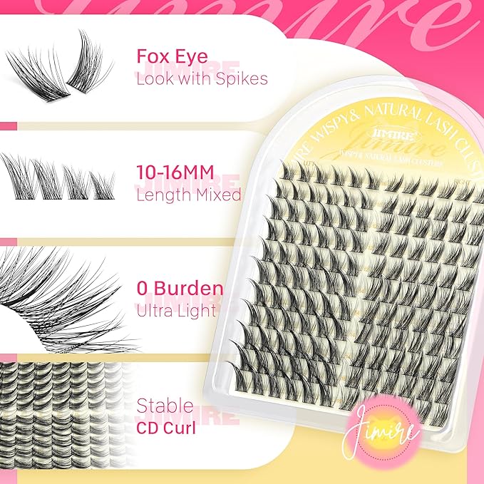Cat Eye Lash Clusters Kit Wispy Lash Extension Kit 10-16MM Manga Eyelash Clusters Left Right DIY Eyelash Extension Kit with Bond and Seal Lash Glue Soft Fox Eye Lashes Clusters 132Pcs by JIMIRE