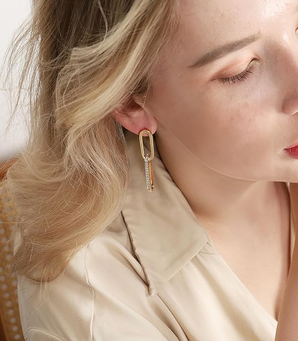 OZEL 14K Gold & Silver Plated Paperclip Chain Earrings with Cubic Zirconia – Dangle, Hoop, Huggie, Stud Styles – Women’s Fashion Jewelry Gift