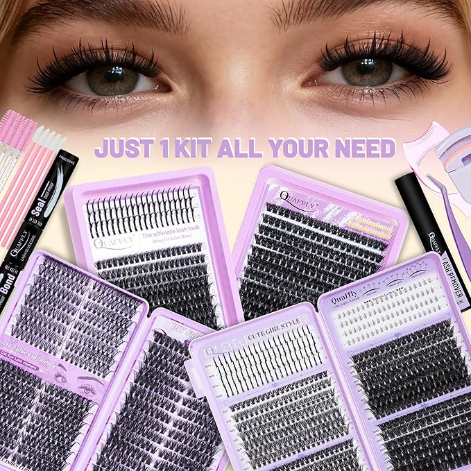 Lash Clusters Kit 1790Pcs With Spike and Bottom Lash DIY Individual Lashes Extension Kit Lash Bond&Seal Remover Tweezer Brush Mascara Shield Lash Curler For False Eyelash Cluster Kit At Home