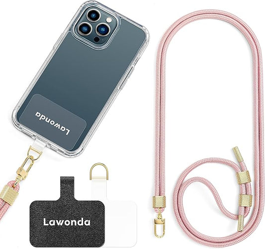 Phone Lanyard Universal Crossbody Cell Phone Strap Anti-Theft Adjustable Neck Lanyard for iPhone 17 Pro Max 2pcs Phone Patchs Tether Pads for Women & Men Light Pink