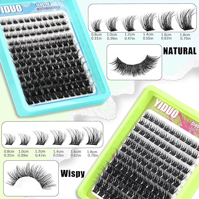 YIDUO 3 Styles Lash Clusters Kit Bulk Packs with 2×Bond&Seal Volume/Manga/ultra/Dramatic Eyelash Extensions 8-18mm lashes Clusters Kit Wispy D Curl Individual Fake Eyelashes Kit DIY at Home Easily