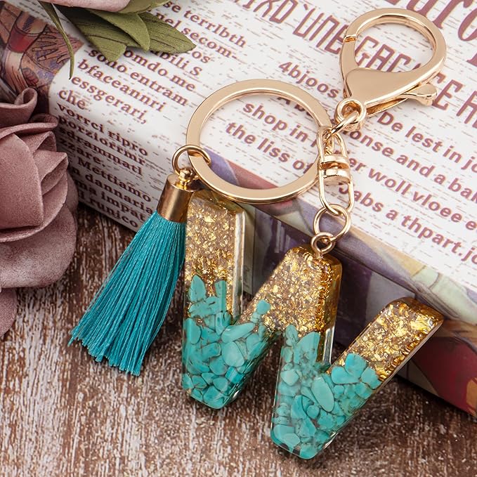Suweibuke Cute Pink Key Chains for Women Girls, Initial Letter Keychains with Tassel, Charms for Key Purse Handbags Backpacks
