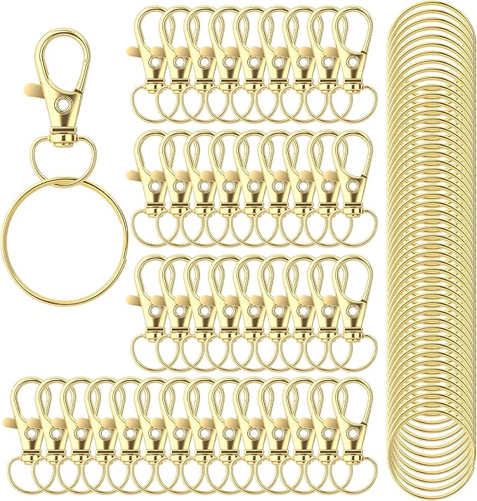 100PCS Keychain Hooks with Key Rings，Metal Swivel Lobster Claw Clasps, for Keychain Clip Lanyard, Jewelry Making, Crafts