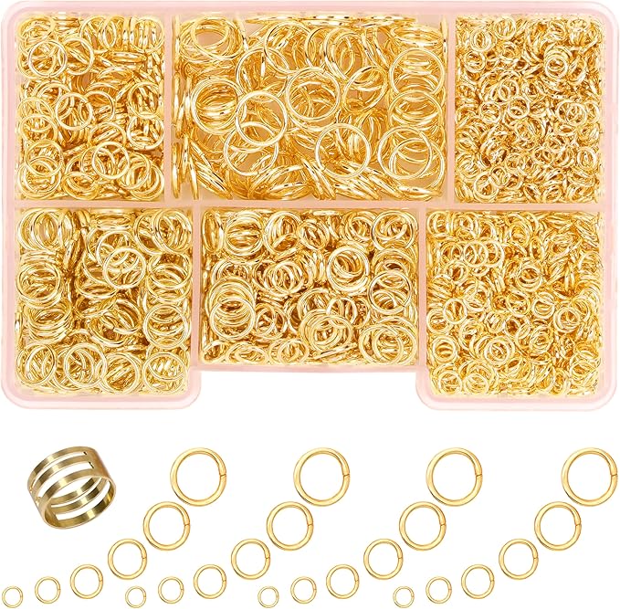 Jump Rings for Jewelry Making 1400 Pcs Gold Jump Rings for Keychains Necklace Repair and DIY Crafts Gifts 6 Sizes/Box 4mm 6mm 5mm 7mm 8mm 10mm Jump Rings with Open/Close Tool(Gold)