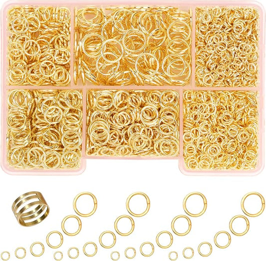 Jump Rings for Jewelry Making 1400 Pcs Gold Jump Rings for Keychains Necklace Repair and DIY Crafts Gifts 6 Sizes/Box 4mm 6mm 5mm 7mm 8mm 10mm Jump Rings with Open/Close Tool(Gold)