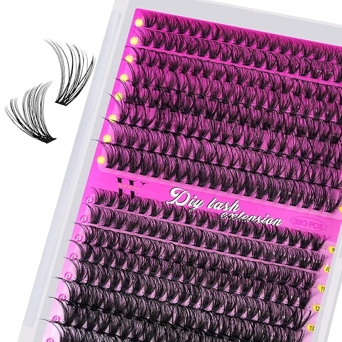 Lash Clusters 320PCS Individual Lashes D Curl Eyelash Clusters Mixed Length Cluster Eyelash Extensions Clusters Lashes with Thin Band Soft False Eyelashes DIY at Home(30D+40D,D-Mix9-16mm)