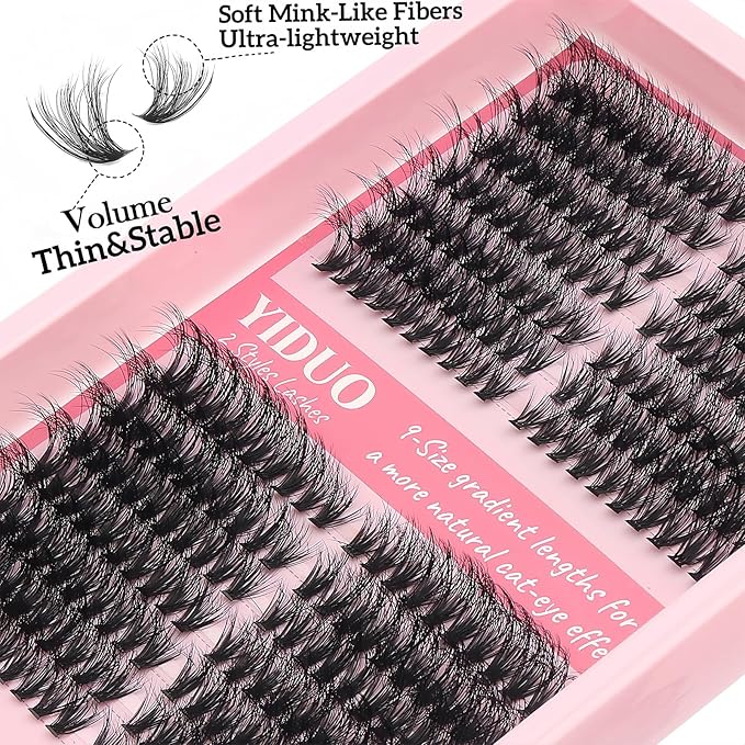 YIDUO Lash Clusters Kit 40D+50D 10-16mm Cat Eye Eyelash Extensions Kit Volume Wispy C/D Curl Left & Right Individual DIY Lash Extension Kit with Glue |Tweezers |Removers |Eyelash & Eyebrow Brush