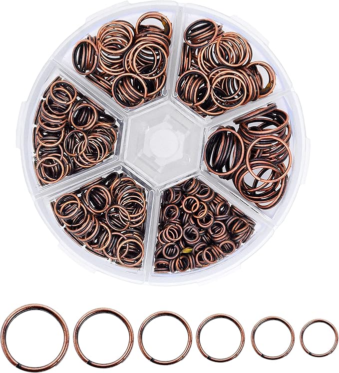 Mandala Crafts Assorted Antique Copper Colored Double Jump Rings for Jewelry Making - 540 Pcs Mini Split Key Rings Set for Crafts, DIY Keychains, and Accessories