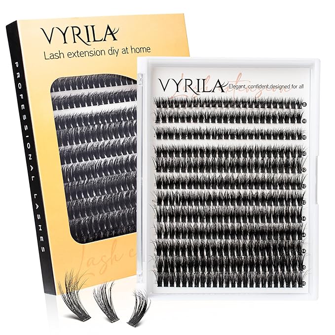 VYRILA Lash Clusters 8-16mm, False Eyelashes 288pcs, Cluster Eyelash Extensions Matte Black Soft, Diy Lash Extensions D Curl Natural Lash Clusters Faux Mink Lashes Wispy（Pizazz,288pcs,0.07,D,8-16MIX)