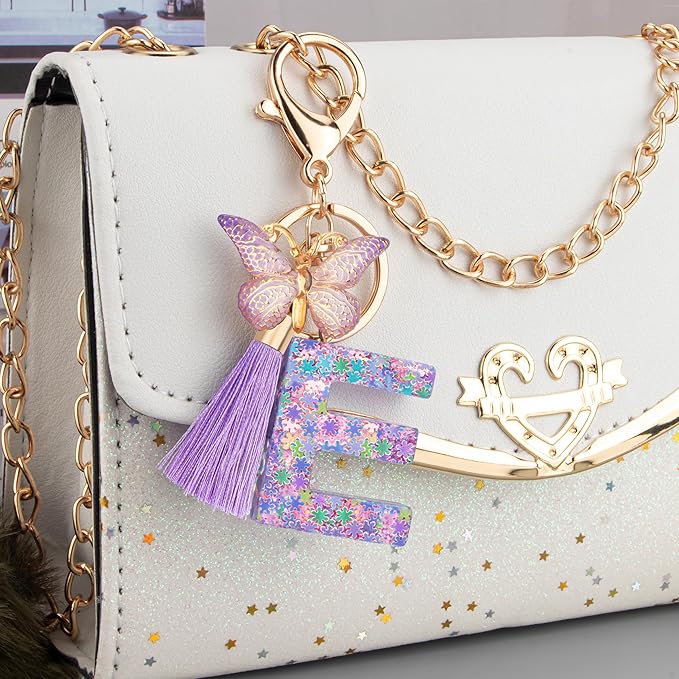 Suweibuke Cute Pink Key Chains for Women Girls, Initial Letter Keychains with Tassel, Charms for Key Purse Handbags Backpacks