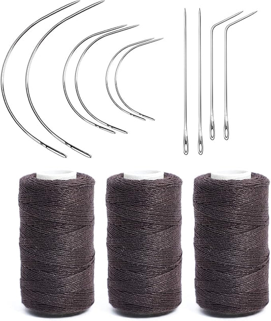 Ryalan Weaving Needle Combo: 10pcs Needle Set (C Shape, J I) & 3 Threads for Wig Sewing & Hair Weft Extension