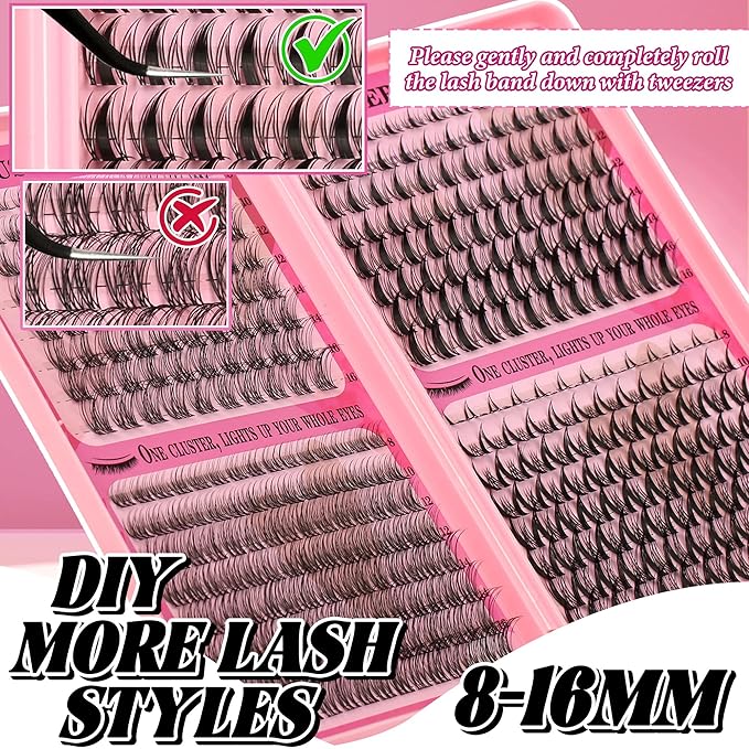 Gmagictobo Wispy Lash Clusters Kit Natural Lashes Clusters Fairy Manga Lash Clusters Wet-Look Spiky Anime Lashes Pack 392 Pcs C/D Curl Individual Lashes Lash Bond and Seal Lash Tweezers