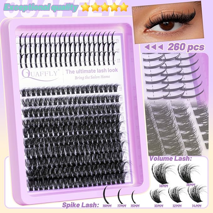 Lash Clusters Kit 1790Pcs With Spike and Bottom Lash DIY Individual Lashes Extension Kit Lash Bond&Seal Remover Tweezer Brush Mascara Shield Lash Curler For False Eyelash Cluster Kit At Home