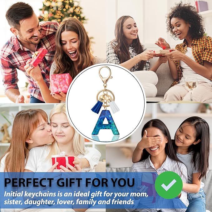 Initial Letter Keychain Cute Resin with 2 PU Tassel, Letter Keychain for Backpack Charms, Initial Keychains for Women