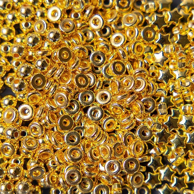 nikkiGuo 1300 Imitation Pearls, 4 Sizes of Round Pearls with Gold Beads, Various Shapes Set for Making Bracelets, Friendship Bracelets, Necklaces, Earrings DIY Decorative Beads