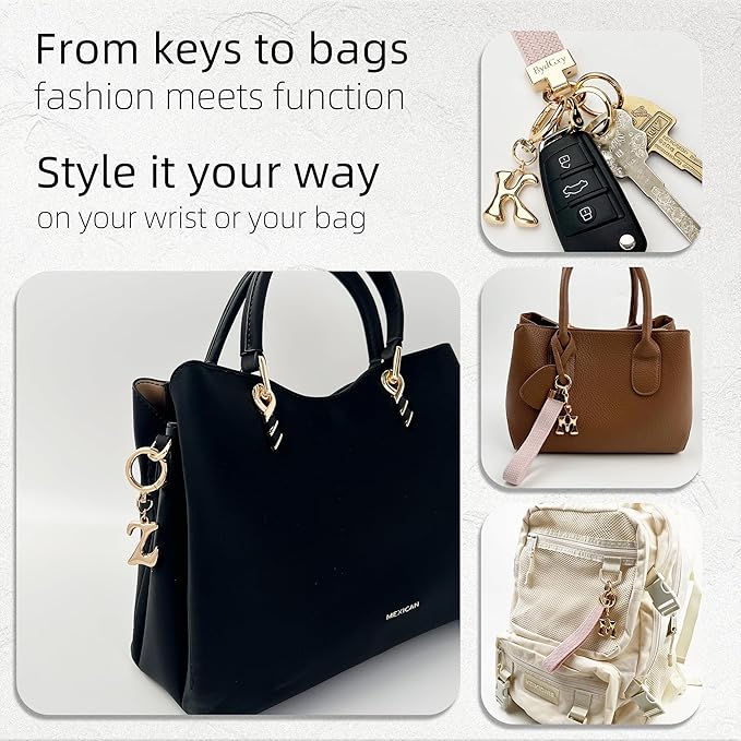 Stretchy Wristlet Initial Keychain, Key Chains Women Cute with Keyring, Llaveros para Mujer, Car Key Accessories