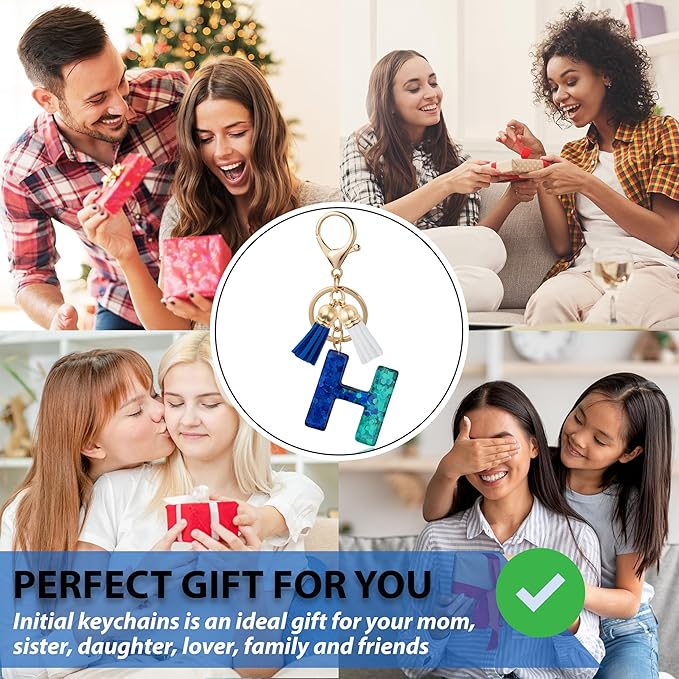 Initial Letter Keychain Cute Resin with 2 PU Tassel, Letter Keychain for Backpack Charms, Initial Keychains for Women