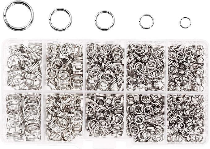 Mandala Crafts Assorted Silver Colored Double Jump Rings for Jewelry Making - 800 Pcs Mini Split Key Rings Set for Crafts, DIY Keychains, and Accessories