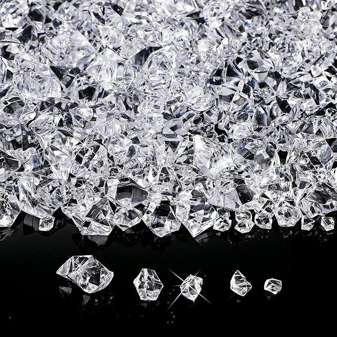 Syhood 570 Pcs 5 Sizes Clear Fake Crushed Ice Rocks Plastic Gemstones Transparent Acrylic Crystal Gems Diamond Cubes for DIY Craft Vase Fillers Fish Tank Centerpieces Wedding Winter Holiday Decoration