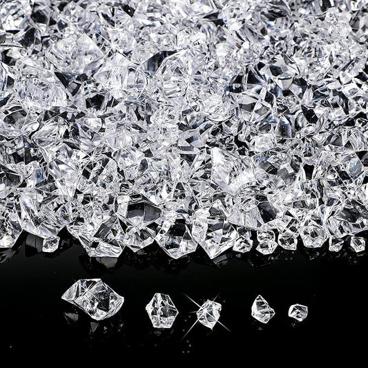 Syhood 570 Pcs 5 Sizes Clear Fake Crushed Ice Rocks Plastic Gemstones Transparent Acrylic Crystal Gems Diamond Cubes for DIY Craft Vase Fillers Fish Tank Centerpieces Wedding Winter Holiday Decoration
