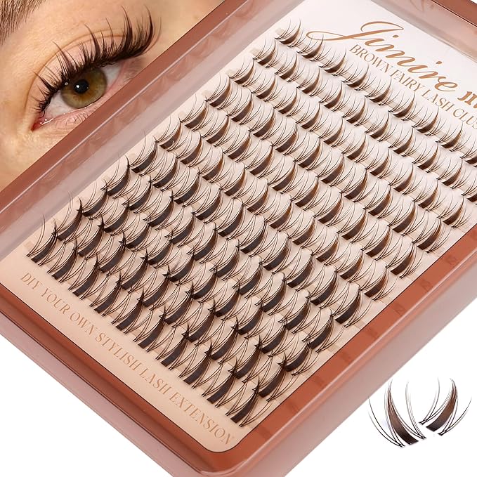 JIMIRE Fairy Brown Lash Clusters Wispy Eyelash Extensions Dark Brown Individual Lashes 10-16MM Manga Eyelash Clusters C-Curly Cluster Eyelash Extensions 110Pcs Anime Cluster Lashes DIY at Home